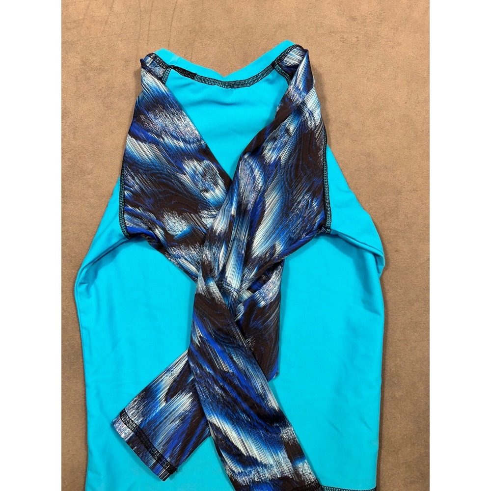Kids Ron Jon Surf Shop Long Sleeve Rash Guard Swim Shirt Aqua Blue Print Size 12 - Picture 6 of 6